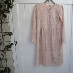 Tea n Rose Womens Dress Med Lace Scalloped Lace Hem Peach Cottagecore